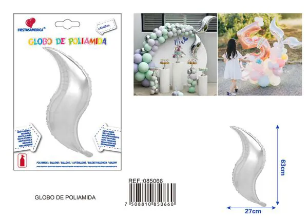 Globo metálico en forma de "S" de un solo color, 24 pulgadas, plateado