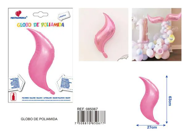 Globo metálico en forma de "S" de un solo color, 24 pulgadas, rosa