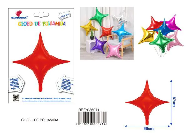 Globo metálico de estrella grande de cuatro puntas, 66x67.5 cm, rojo