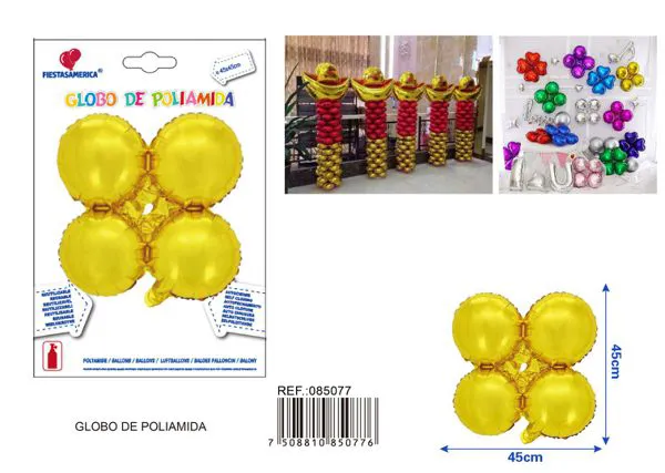 Globo metálico de cuatro esferas, 45x45 cm, dorado