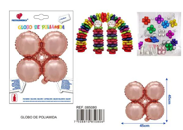 Globo metálico de cuatro esferas, 45x45 cm, oro rosa