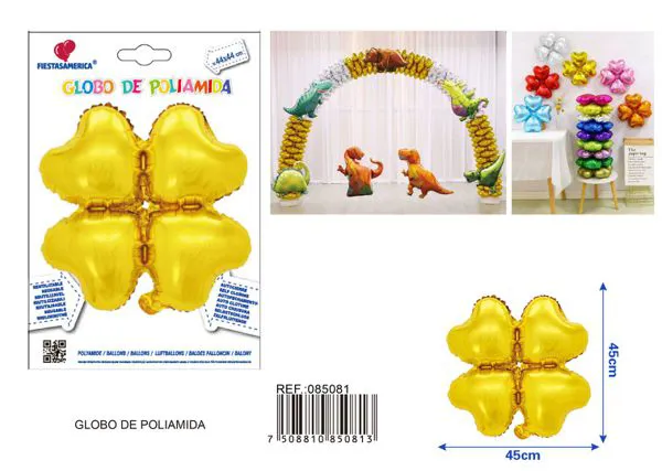 Globo metálico de trébol de cuatro hojas, 44x44 cm, dorado