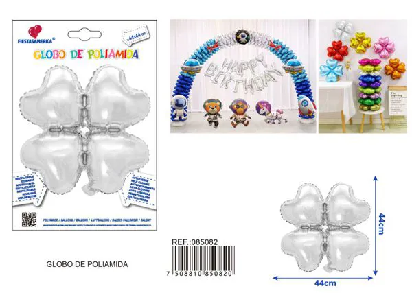 Globo metálico de trébol de cuatro hojas, 44x44 cm, plateado
