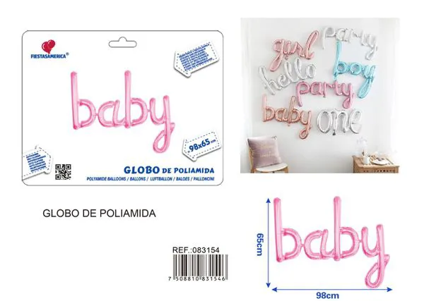 Globo metálico de letras "Baby", rosa