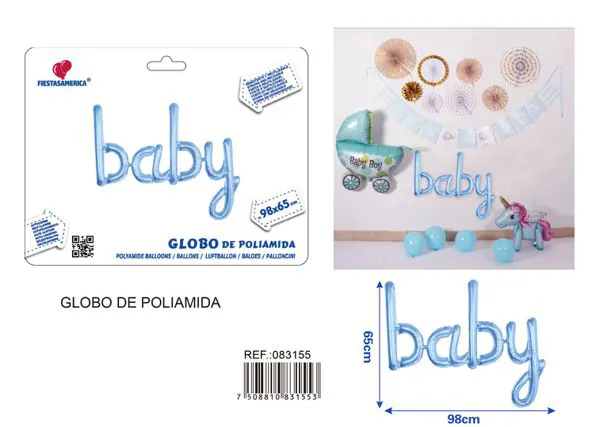 Globo metálico de letras "Baby", azul