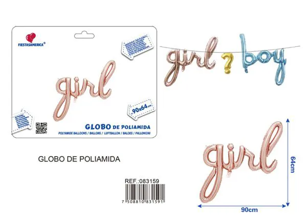Globo metálico de letras "Girl", oro rosa