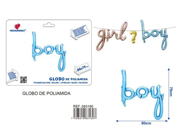 Globo metálico de letras "Boy", azul