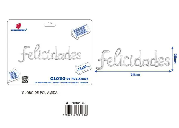 Globo metálico de letras conectadas "Felicidades", plateado