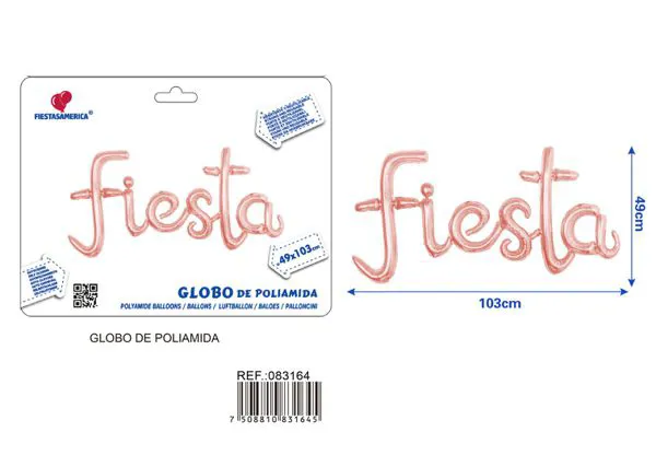Globo metálico de letras "Fiesta", oro rosa