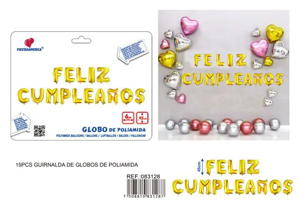 Globos metálicos de letras "Feliz Cumpleaños" en español, 18 pulgadas (45 cm), versión gruesa, dorado, 15 piezas, con cinta PP de 6 m