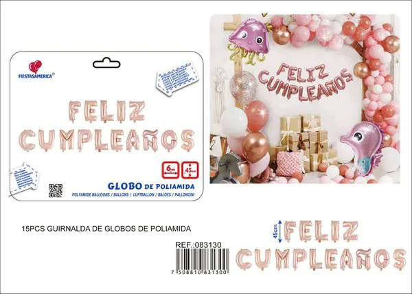 Globos metálicos de letras "Feliz Cumpleaños" en español, 18 pulgadas (45 cm), versión gruesa, oro rosa, 15 piezas, con cinta PP de 6 m