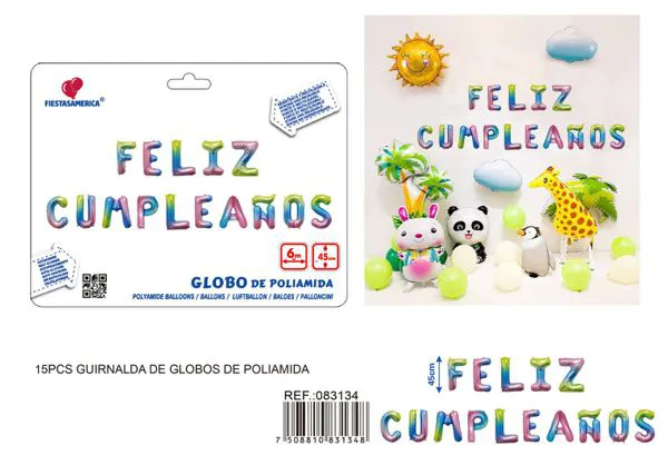 Globos metálicos de letras "Feliz Cumpleaños" en español, 18 pulgadas (45 cm), versión americana, degradado de izquierda a derecha, 15 piezas, con cinta PP de 6 m
