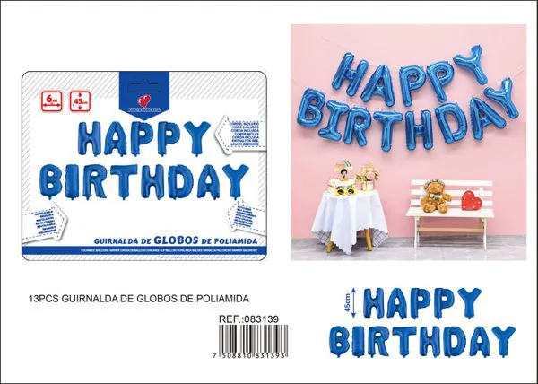 Globos metálicos de letras "Happy Birthday" en inglés, 18 pulgadas (45 cm), versión gruesa, azul marino, 13 piezas, con cinta PP de 6 m
