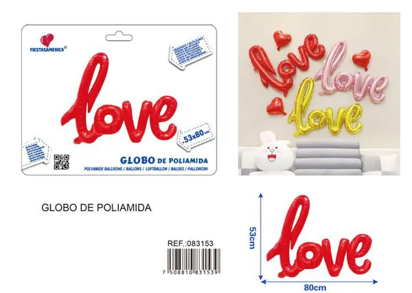 Globo metálico palabra 'Love' de letras unidas, 32 pulgadas, color rojo intenso