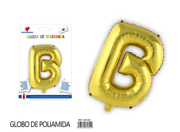 Globo metálico letra B de 16 pulgadas, tipografía gruesa, color dorado