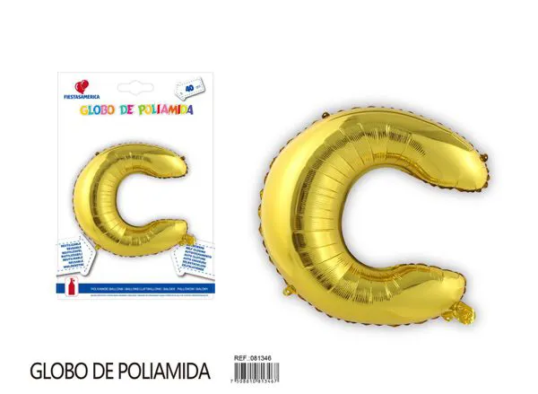 Globo metálico letra C de 16 pulgadas, tipografía gruesa, color dorado
