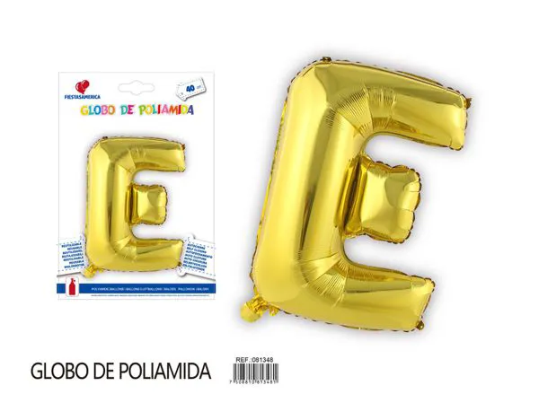 Globo metálico letra E de 16 pulgadas, tipografía gruesa, color dorado