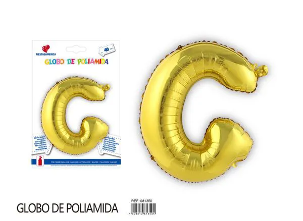 Globo metálico letra G de 16 pulgadas, tipografía gruesa, color dorado