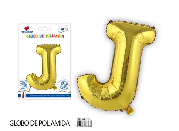 Globo metálico letra J de 16 pulgadas, tipografía gruesa, color dorado