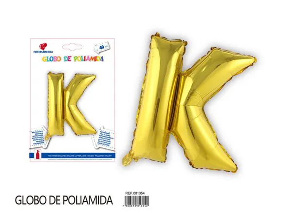 Globo metálico letra K de 16 pulgadas, tipografía gruesa, color dorado