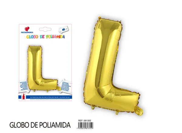 Globo metálico letra L de 16 pulgadas, tipografía gruesa, color dorado