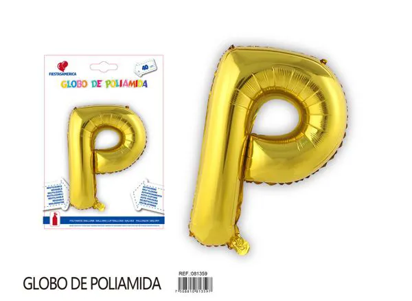 Globo metálico letra P de 16 pulgadas, tipografía gruesa, color dorado