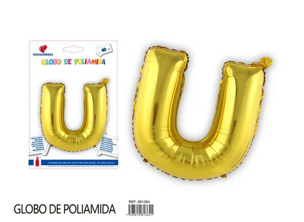 Globo metálico letra U de 16 pulgadas, tipografía gruesa, color dorado