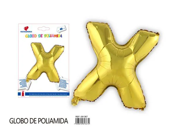Globo metálico letra X de 16 pulgadas, tipografía gruesa, color dorado