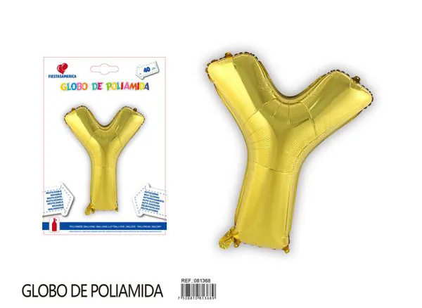 Globo metálico letra Y de 16 pulgadas, tipografía gruesa, color dorado