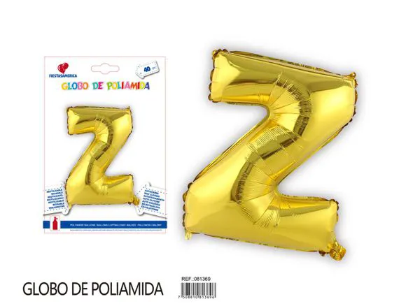 Globo metálico letra Z de 16 pulgadas, tipografía gruesa, color dorado