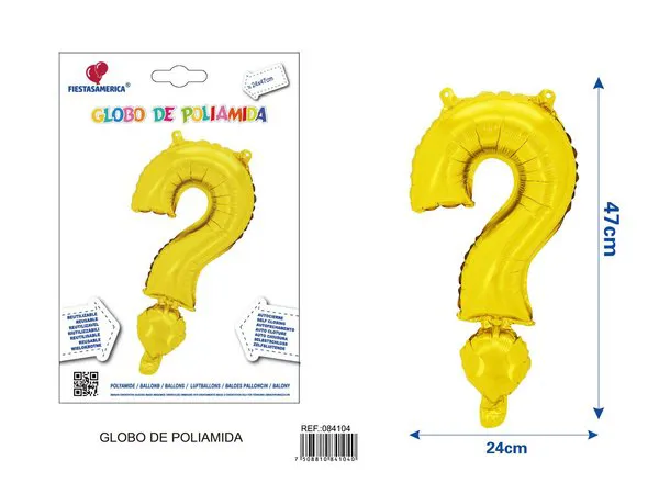 Globo metálico símbolo ? de 16 pulgadas, color dorado