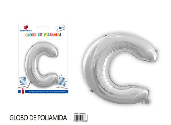 Globo metálico letra C de 16 pulgadas, tipografía gruesa, color plateado