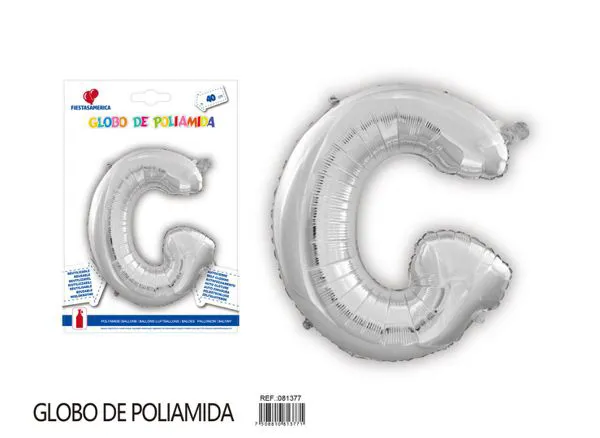 Globo metálico letra G de 16 pulgadas, tipografía gruesa, color plateado