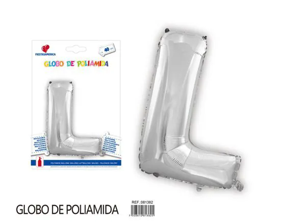 Globo metálico letra L de 16 pulgadas, tipografía gruesa, color plateado