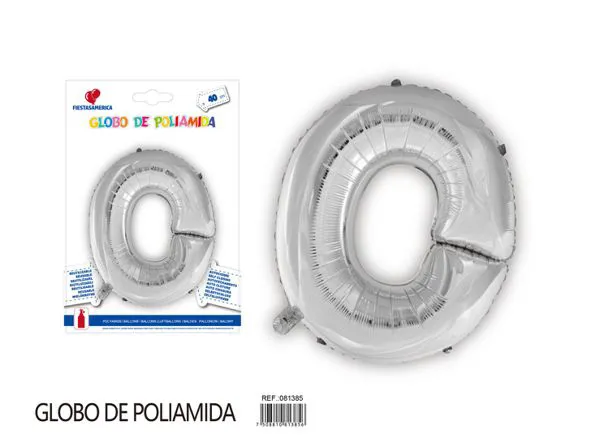 Globo metálico letra O de 16 pulgadas, tipografía gruesa, color plateado
