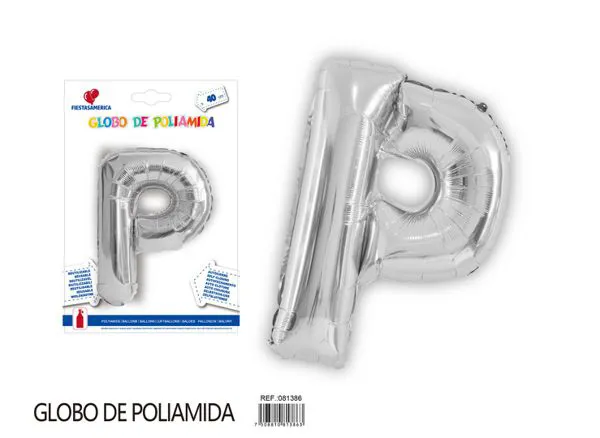 Globo metálico letra P de 16 pulgadas, tipografía gruesa, color plateado