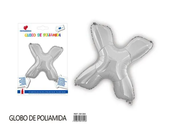 Globo metálico letra X de 16 pulgadas, tipografía gruesa, color plateado