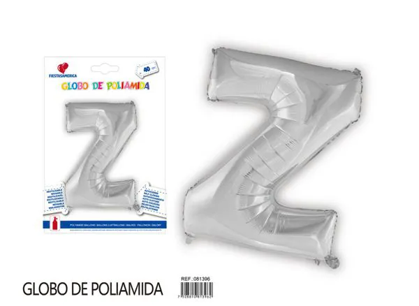 Globo metálico letra Z de 16 pulgadas, tipografía gruesa, color plateado
