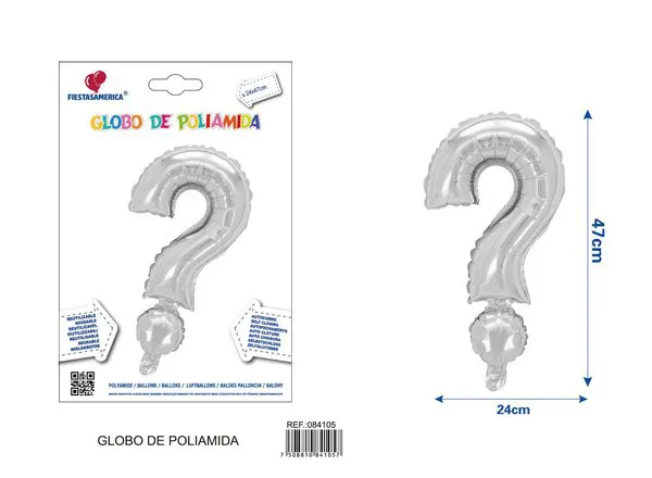 Globo metálico símbolo ? de 16 pulgadas, color plateado
