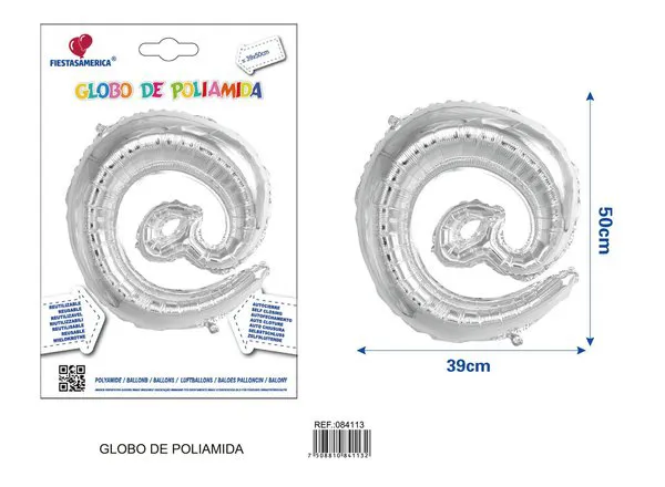 Globo metálico símbolo @ de 16 pulgadas, color plateado