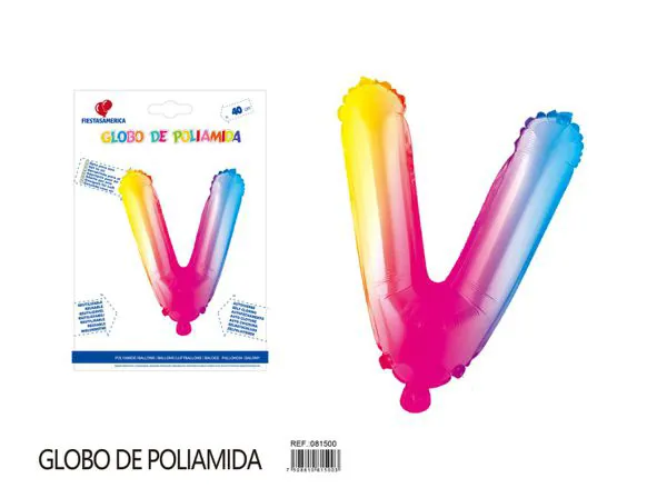 Globo metálico letra V de 16 pulgadas, color degradado número 1