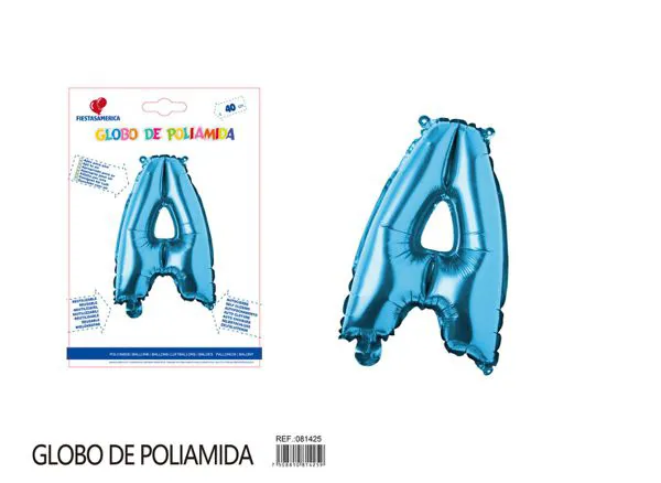 Globo metálico letra A de 16 pulgadas, tipografía gruesa, color azul