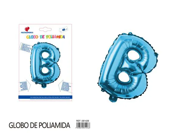 Globo metálico letra B de 16 pulgadas, tipografía gruesa, color azul