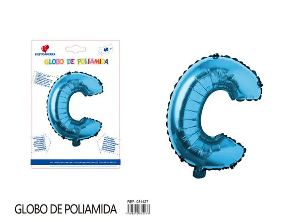 Globo metálico letra C de 16 pulgadas, tipografía gruesa, color azul