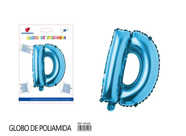 Globo metálico letra D de 16 pulgadas, tipografía gruesa, color azul