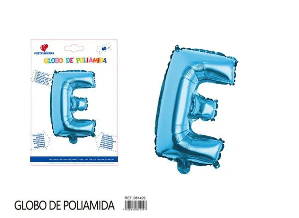 Globo metálico letra E de 16 pulgadas, tipografía gruesa, color azul