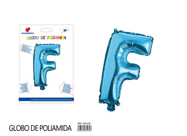 Globo metálico letra F de 16 pulgadas, tipografía gruesa, color azul