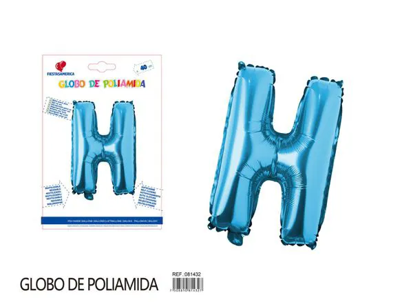 Globo metálico letra H de 16 pulgadas, tipografía gruesa, color azul