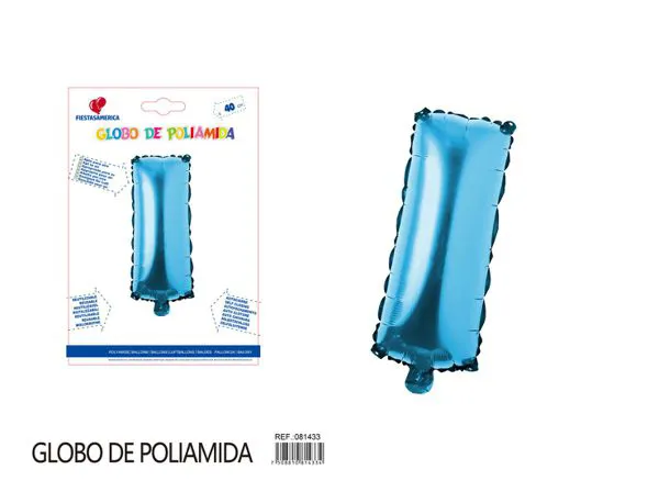 Globo metálico letra I de 16 pulgadas, tipografía gruesa, color azul