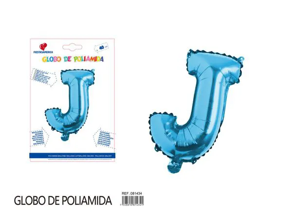 Globo metálico letra J de 16 pulgadas, tipografía gruesa, color azul